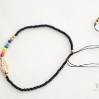 Seven Chakra Guadalupe Dainty Thread Bracelet-Black