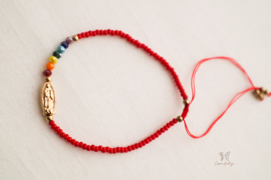 Seven Chakra Guadalupe DaintyThread Bracelet- Red