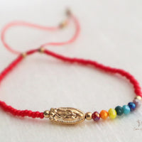 Seven Chakra Guadalupe DaintyThread Bracelet- Red