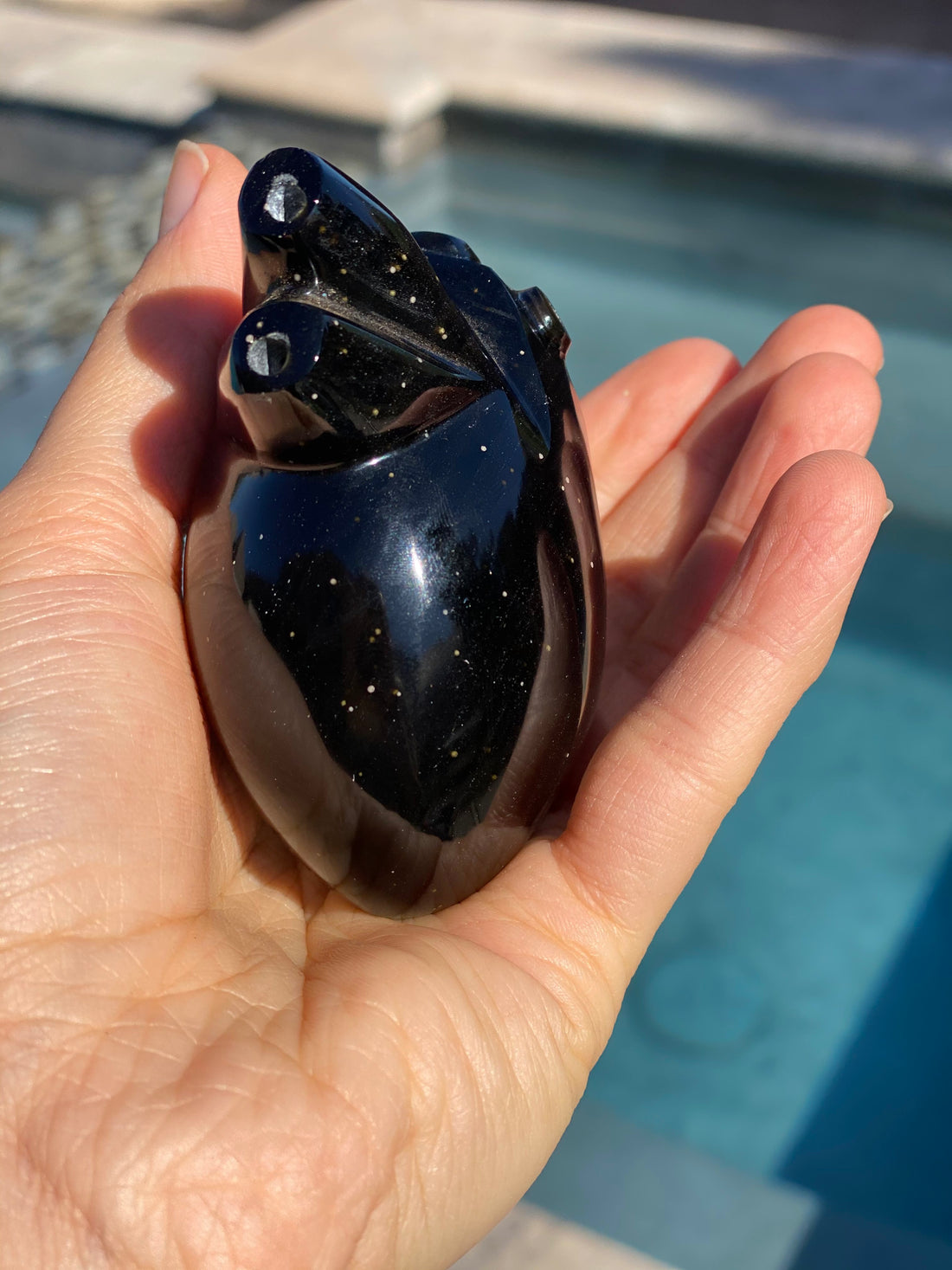Hand Carved Anatomically Correct Silver Sheen Obsidian Heart- AOH1