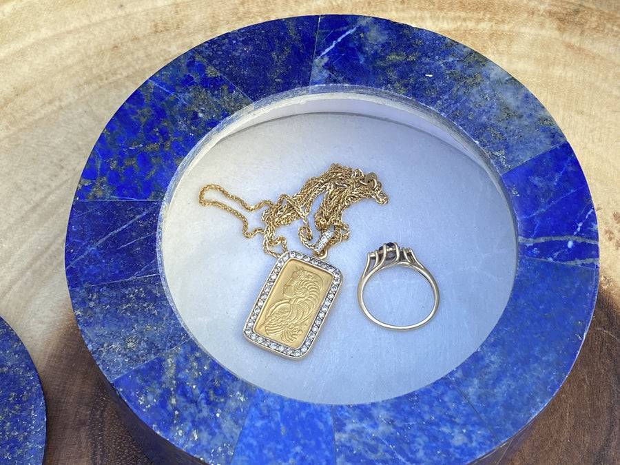 Lapis Lazuli with Marble Inlay Jewelry Box- Handmade Afghanistan