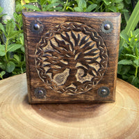 Tree of Life Carved Wood Box 6"x6"x3.75"H"