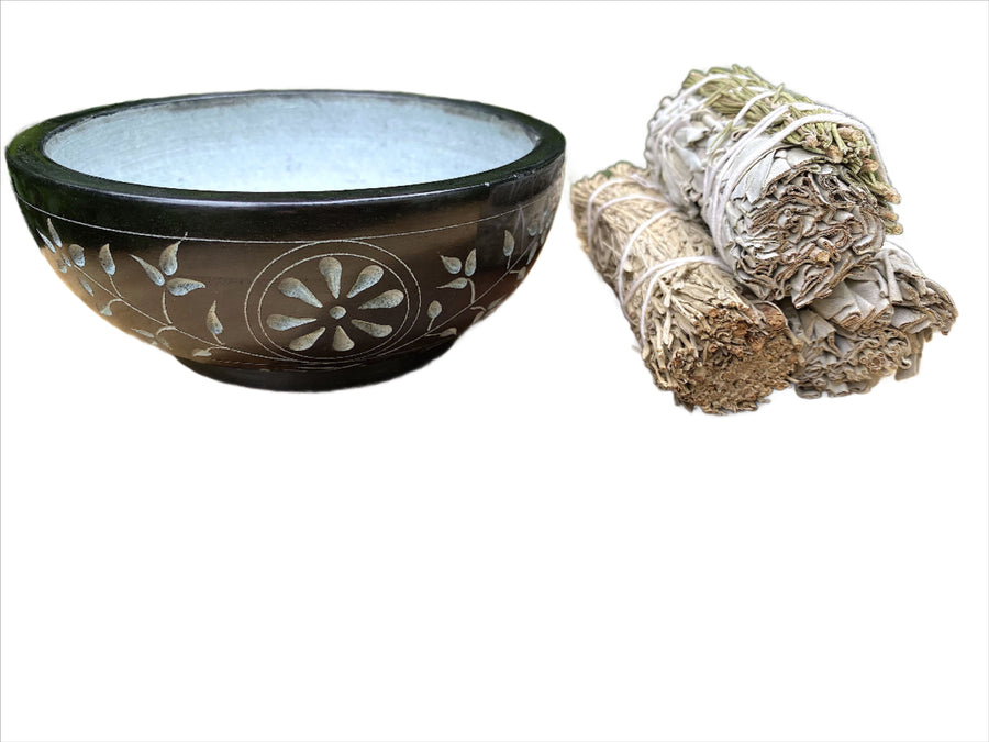 Black Soap Stone Carved Bowl 3.75'' x 4'' x 4''H