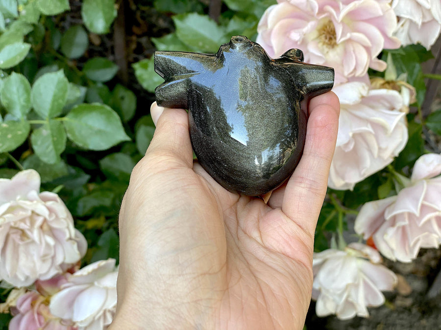 Hand Carved Anatomically Correct Silver Sheen Obsidian Heart- AOH2