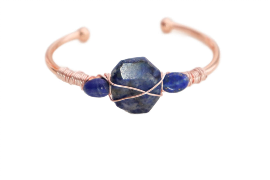 Geometric Lapis Lazuli Open Cuff Bangle Bracelet