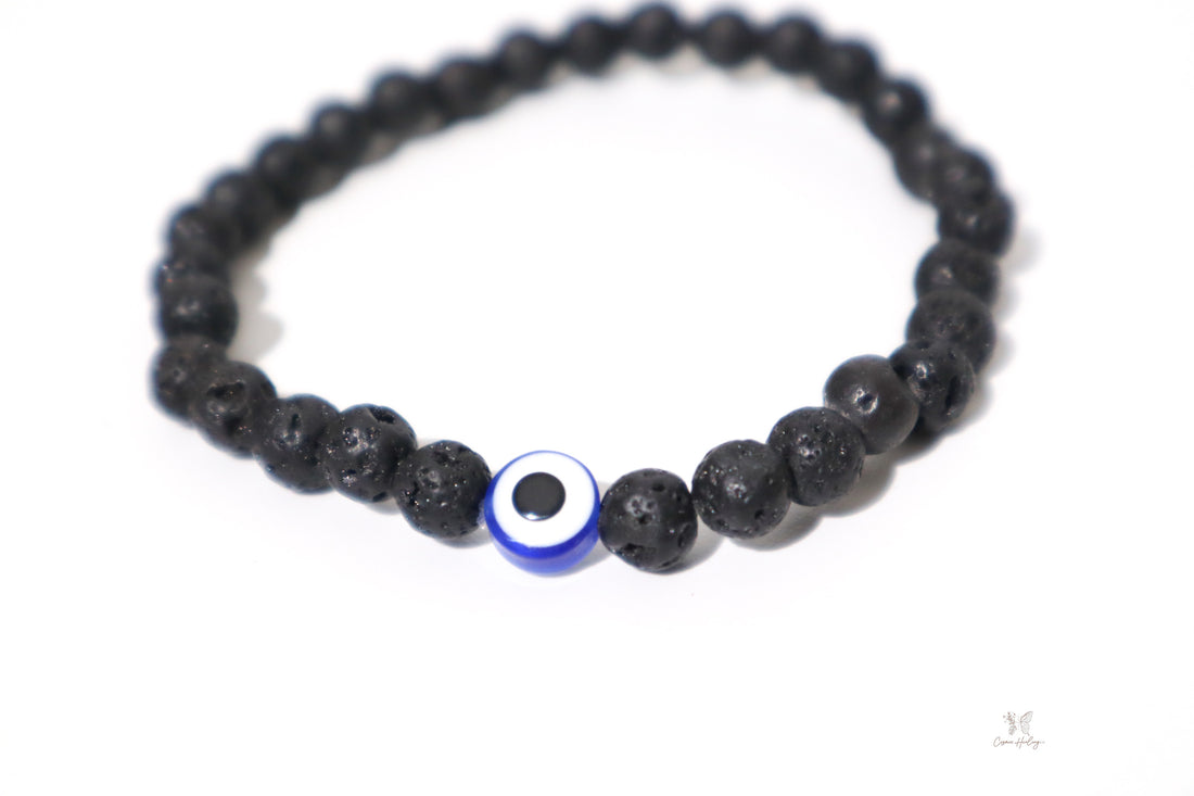 Lava Stone with Blue Evil Eye for Protection