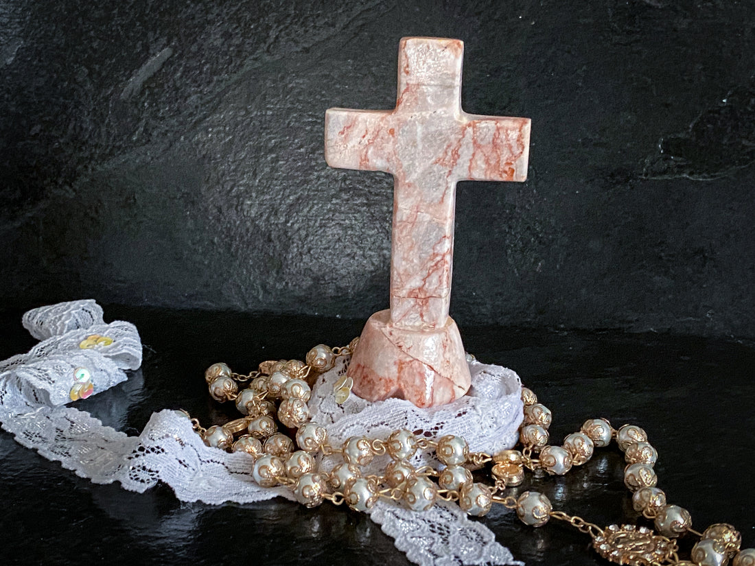 Rose Mexican Onyx Crystal Cross 6"