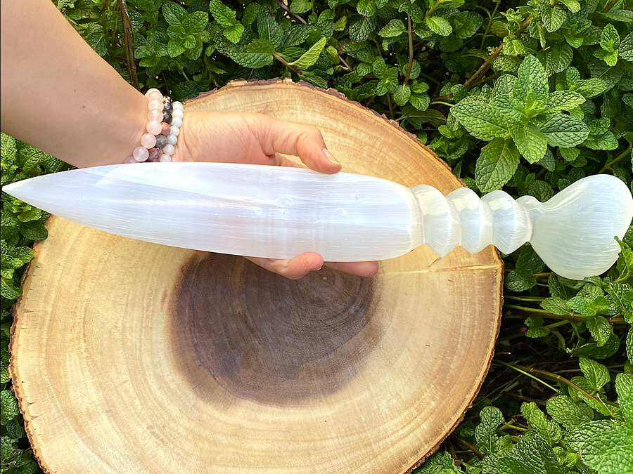 Large Selenite Dagger with Heart Shaped Handle