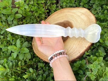 Selenite Dagger with Heart Shaped Handle 14.5"