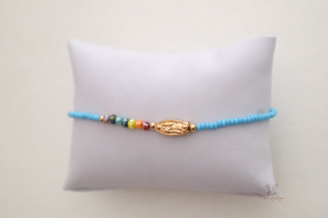 Seven Chakra Guadalupe Dainty Thread Bracelet-Blue