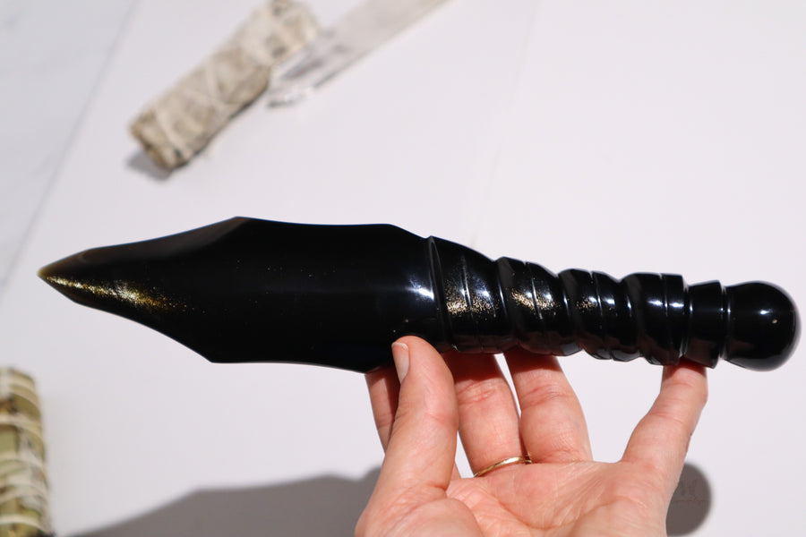 Spiral Handle Obsidian Dagger 9"