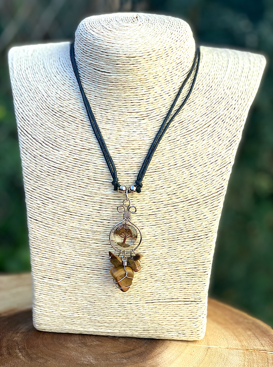 Tiger's Eye Wire Wrapped Crystal on Tree of Life Pendant