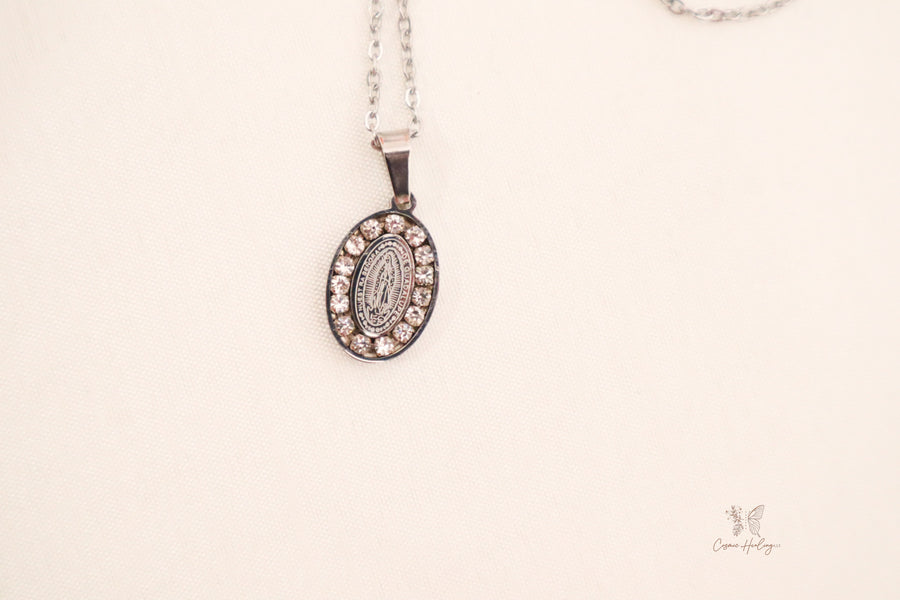 Our Lady Virgen de Guadalupe Cubic Zirconia Necklace (Silver)