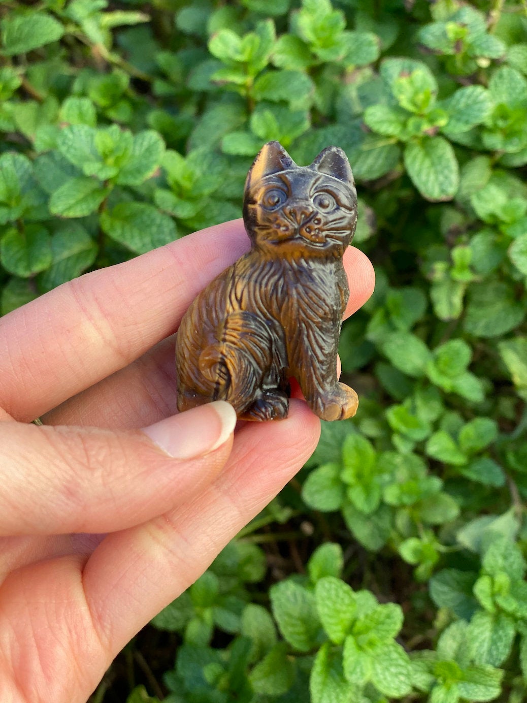 Tiger's Eye Hand Carved Cat for Good Fortune