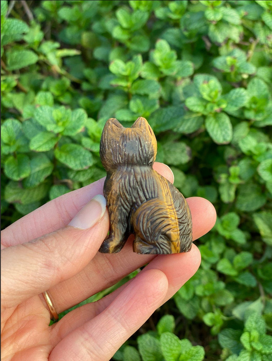 Tiger's Eye Hand Carved Cat for Good Fortune