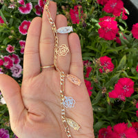 Virgen De Guadalupe Tri Color 14k Gold Rose Charm Bracelet