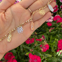 Virgen De Guadalupe Tri Color 14k Gold Rose Charm Bracelet