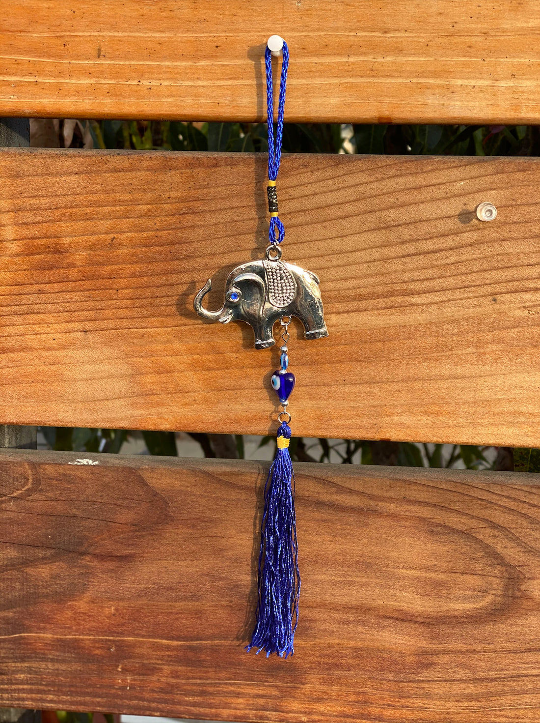Silver Hanging Lucky Elephant with Turkish Blue Evil
