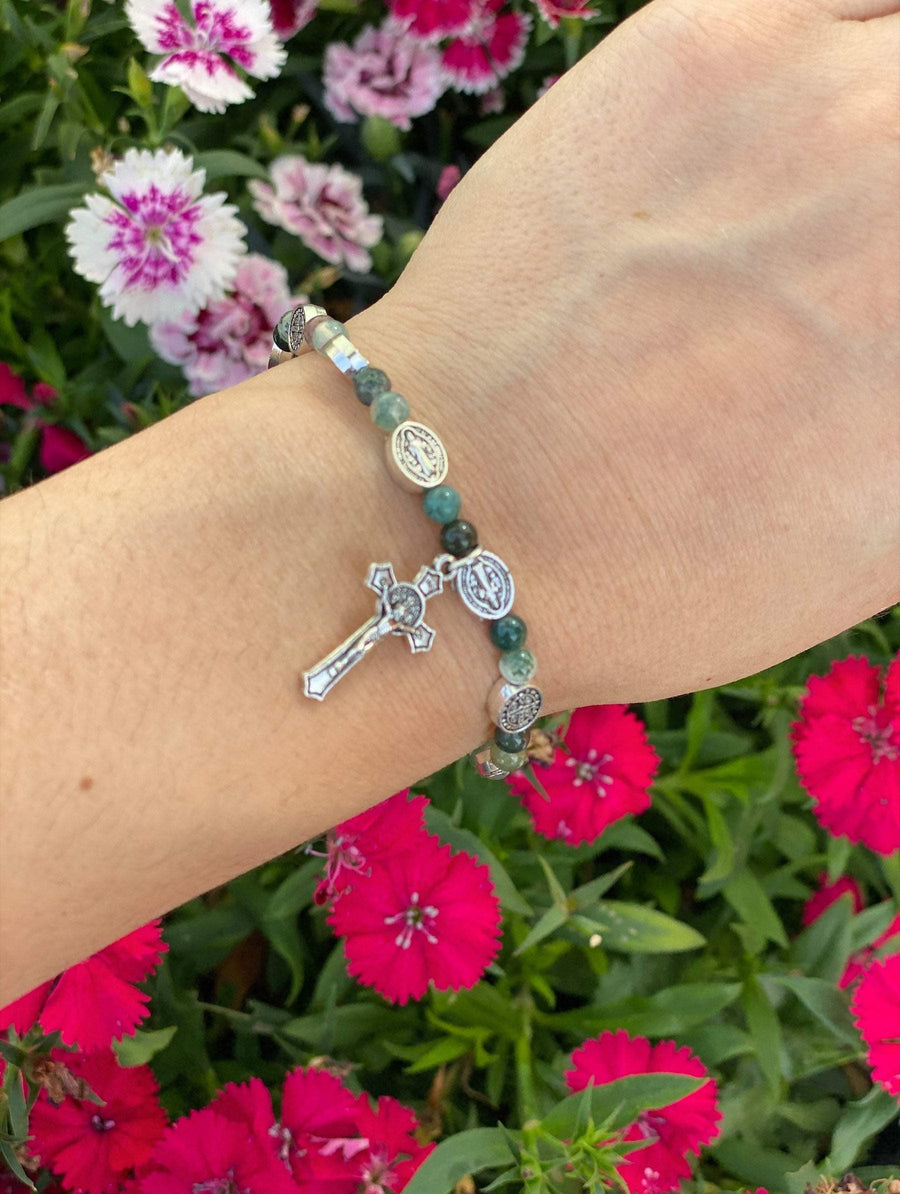 Agate Rosary Bracelet Saint Benedict Crucifix Bracelet